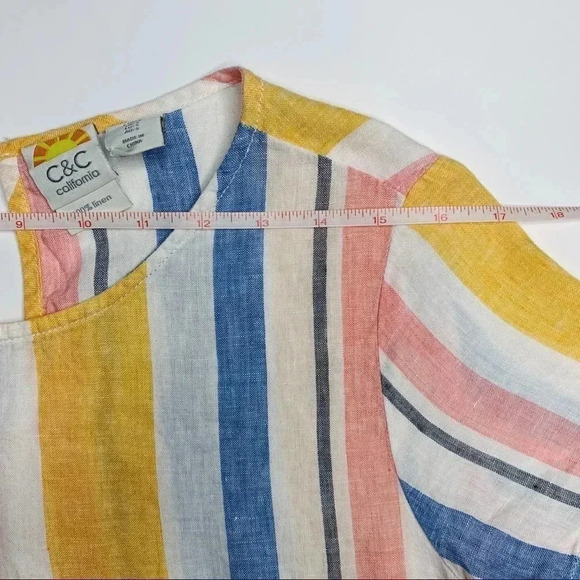 C&C California Linen Striped Short Sleeve Top - Picture 4 of 6